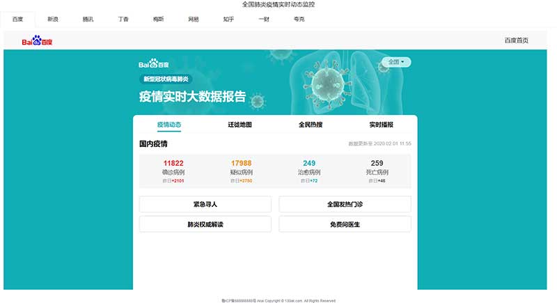 全国肺炎疫情实时动态监控PHP源码 访问首页即可使用